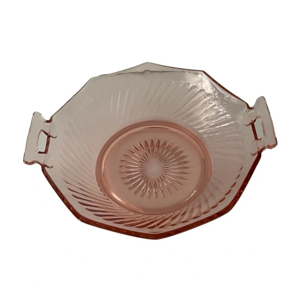 Vintage Imperial Glass Twisted Optic Handled Pink Depression Glass Serving Dish